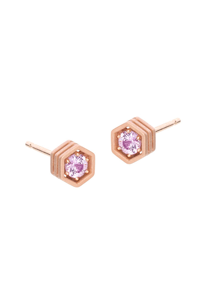 Hex Strata Stud Earring - Pink Sapphires Rose Gold