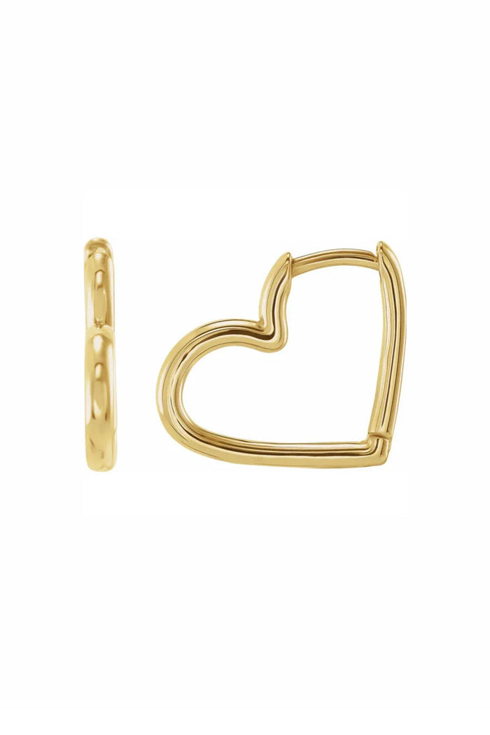 Hinged Heart Huggie Earrings - 14k Yellow Gold