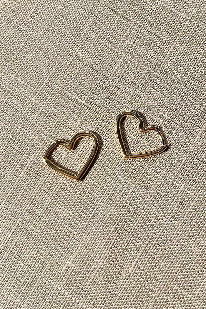 Hinged Heart Huggie Earrings - 14k Yellow Gold