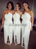 Ivory Silt Fashion Unique Strapless Ankle Length Sheath Bridesmaid Dresses , AB4033