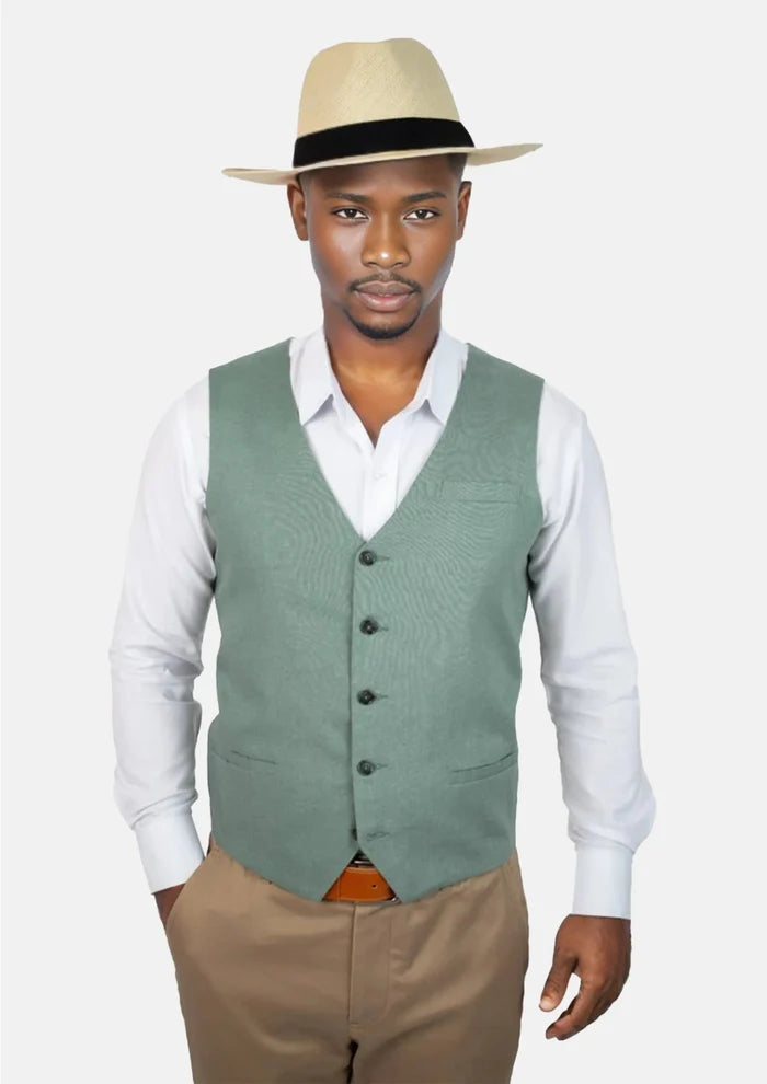 Jade Green Linen Vest - SARTORO