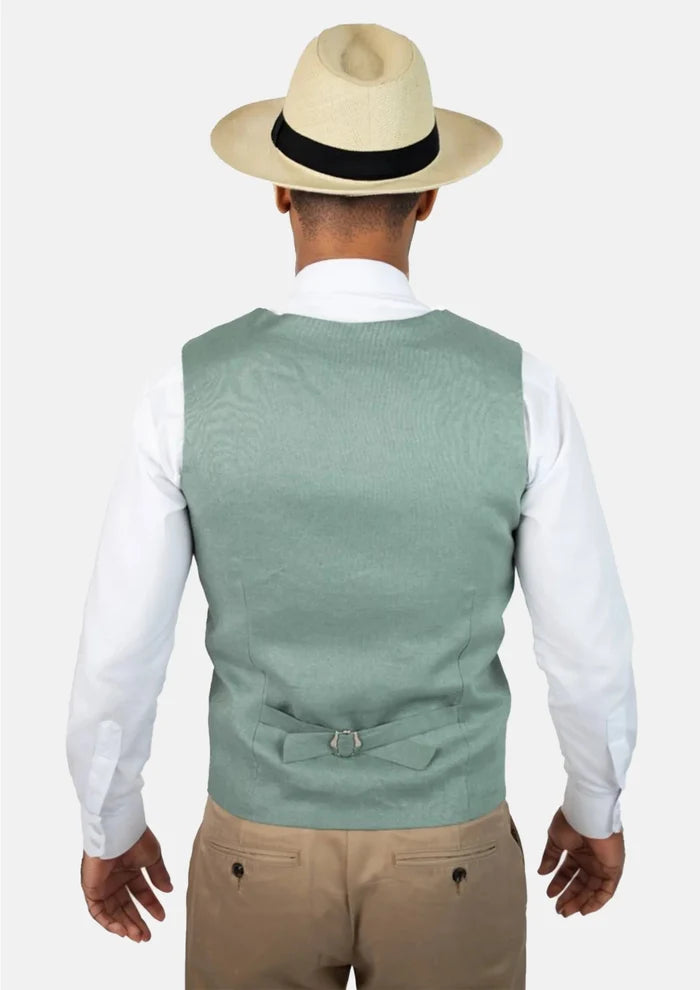 Jade Green Linen Vest - SARTORO