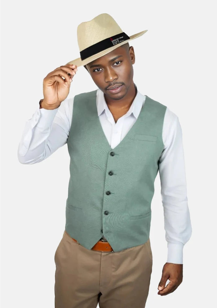 Jade Green Linen Vest - SARTORO