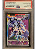 Trading card of Jason Paige from Pokésnack with autograph, PSA/DNA certification, and Pokesnack branding.