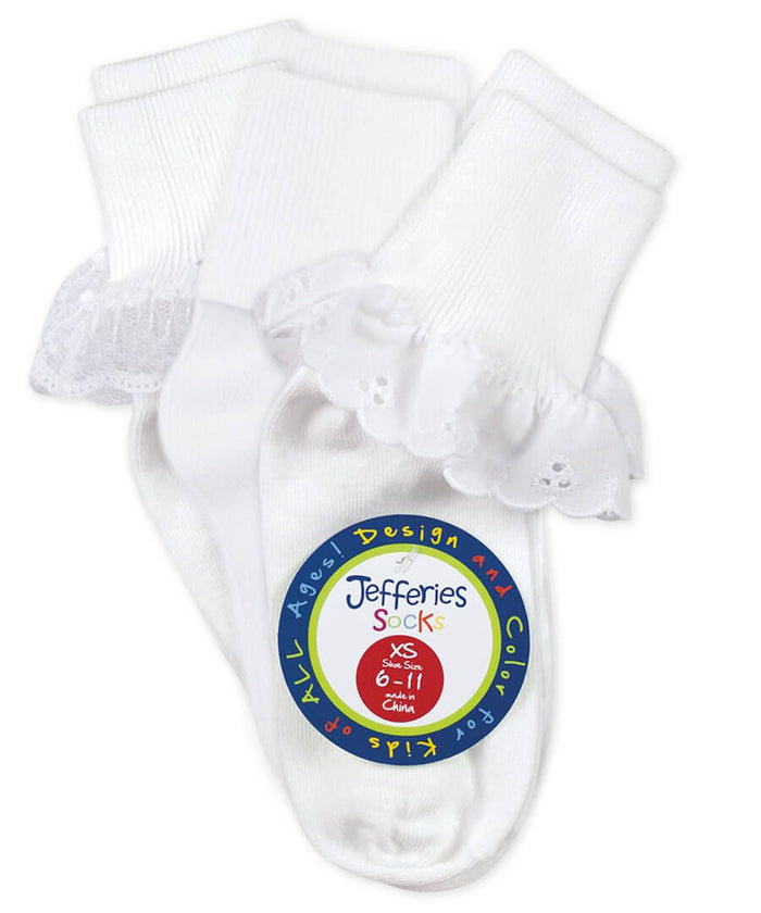 Jefferies Eyelet/Lace/Turn Cuff Socks-3 Pair Pack