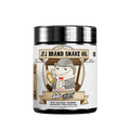 Black jar with silver lid showing detailed supplement facts and usage instructions in black text on a white label.