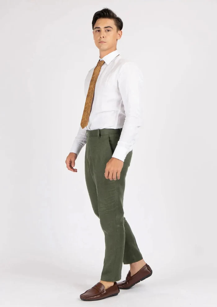 Juniper Green Linen Pants - SARTORO