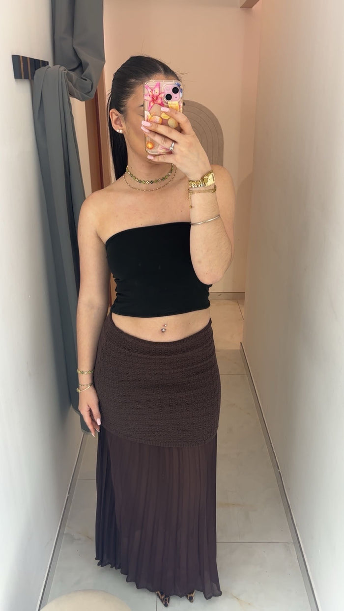 Jupe Longue Marron Voile Transparent