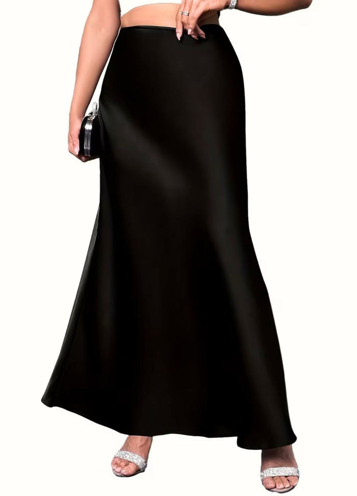 Jupe Longue Satin Noir Élégante