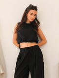 Kaia Bubble Hem Poplin Top - Black