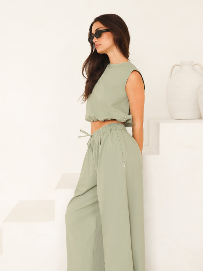 Kaia Bubble Hem Poplin Top - Pistachio