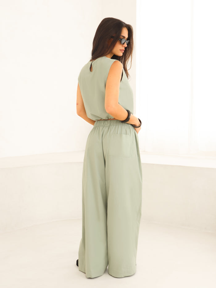 Kaia Bubble Hem Poplin Top - Pistachio