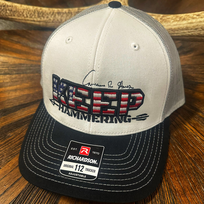 Keep Hammering tri color hat.