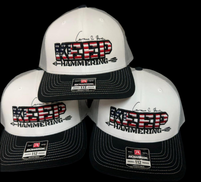 Keep Hammering tri color hat.