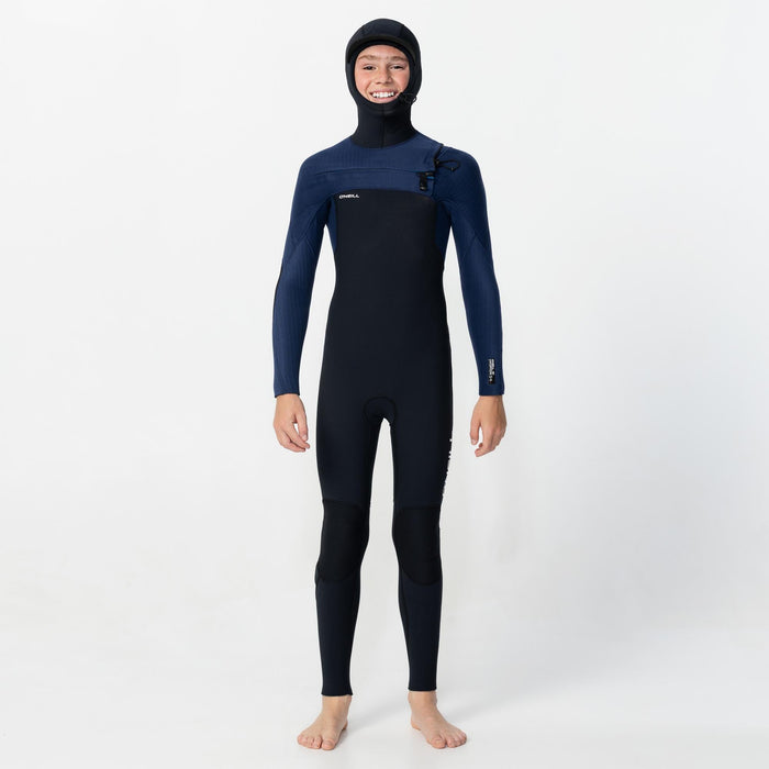 Kid's HyperFreak Hooded 5/4+mm Steamer Chest Zip - Black Navy