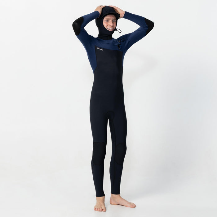 Kid's HyperFreak Hooded 5/4+mm Steamer Chest Zip - Black Navy