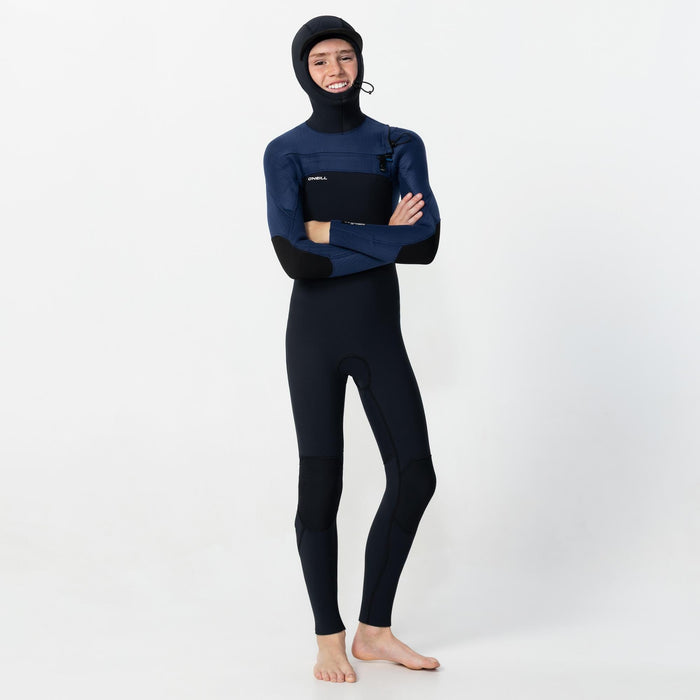 Kid's HyperFreak Hooded 5/4+mm Steamer Chest Zip - Black Navy