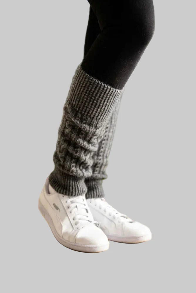 Possum  and Merino.  KO102 Cable Leg Warmers  One Size.  Made proudly in New Zealand from a premium blend of 40% possum fur, 50% merino lambswool & 10% mulberry silk.