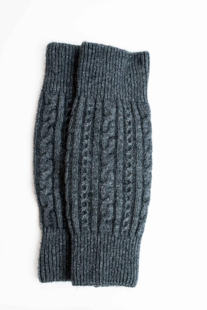 Possum  and Merino.  KO102 Cable Leg Warmers  One Size.  Made proudly in New Zealand from a premium blend of 40% possum fur, 50% merino lambswool & 10% mulberry silk.