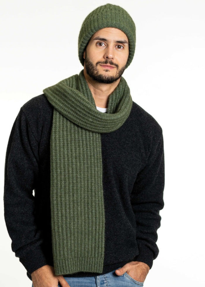 Possum and Merino  KO1020 Ribbed Scarf - An extra wide scarf in a chunky rib design.  Makes a set with KO2020 Ribbed Beanie    One size - Approx. 22cm wide x 156cm long.  Made proudly in New Zealand from a premium blend of 40% possum fur, 50% merino lambswool & 10% mulberry silk.