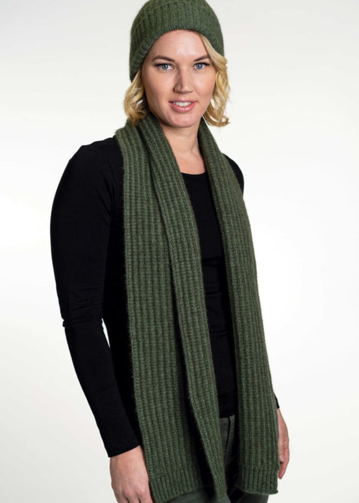 Possum and Merino  KO1020 Ribbed Scarf - An extra wide scarf in a chunky rib design.  Makes a set with KO2020 Ribbed Beanie    One size - Approx. 22cm wide x 156cm long.  Made proudly in New Zealand from a premium blend of 40% possum fur, 50% merino lambswool & 10% mulberry silk.