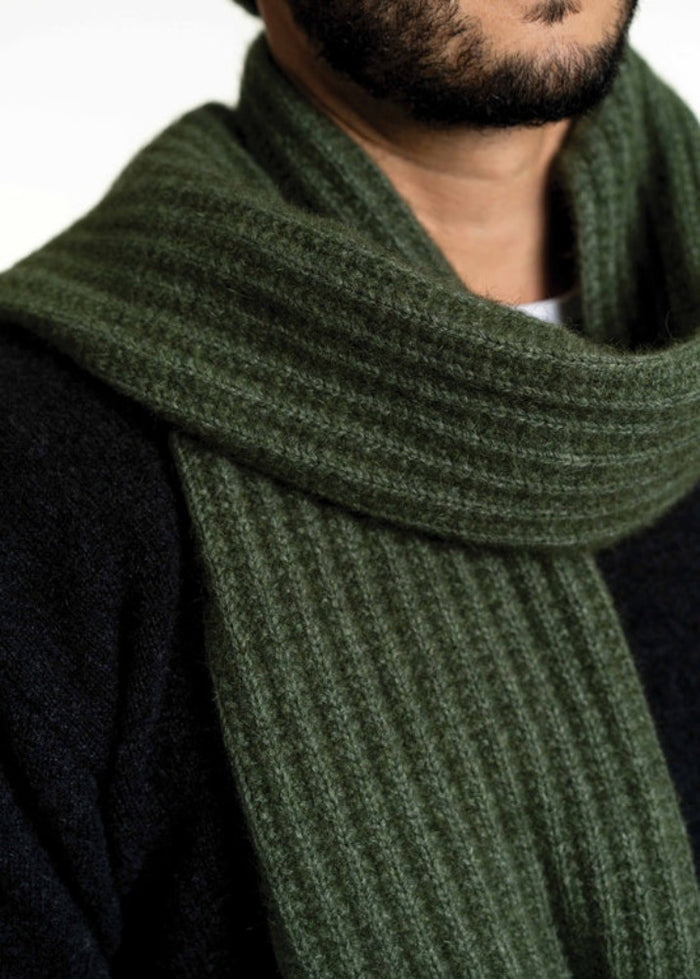 Possum and Merino  KO1020 Ribbed Scarf - An extra wide scarf in a chunky rib design.  Makes a set with KO2020 Ribbed Beanie    One size - Approx. 22cm wide x 156cm long.  Made proudly in New Zealand from a premium blend of 40% possum fur, 50% merino lambswool & 10% mulberry silk.