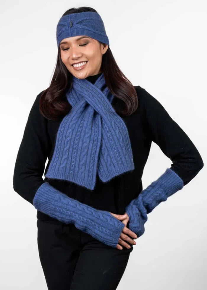 Possum and Merino  KO132 Cable Scarf - A keyhole scarf in a classic cable pattern.  Make a set with KO62 Cable Glovelets and KO94 Cable Headband  One Size - Approx. 15cm wide x 110cm long.  Made proudly in New Zealand from a premium blend of 40% possum fur, 50% merino lambswool & 10% mulberry silk.