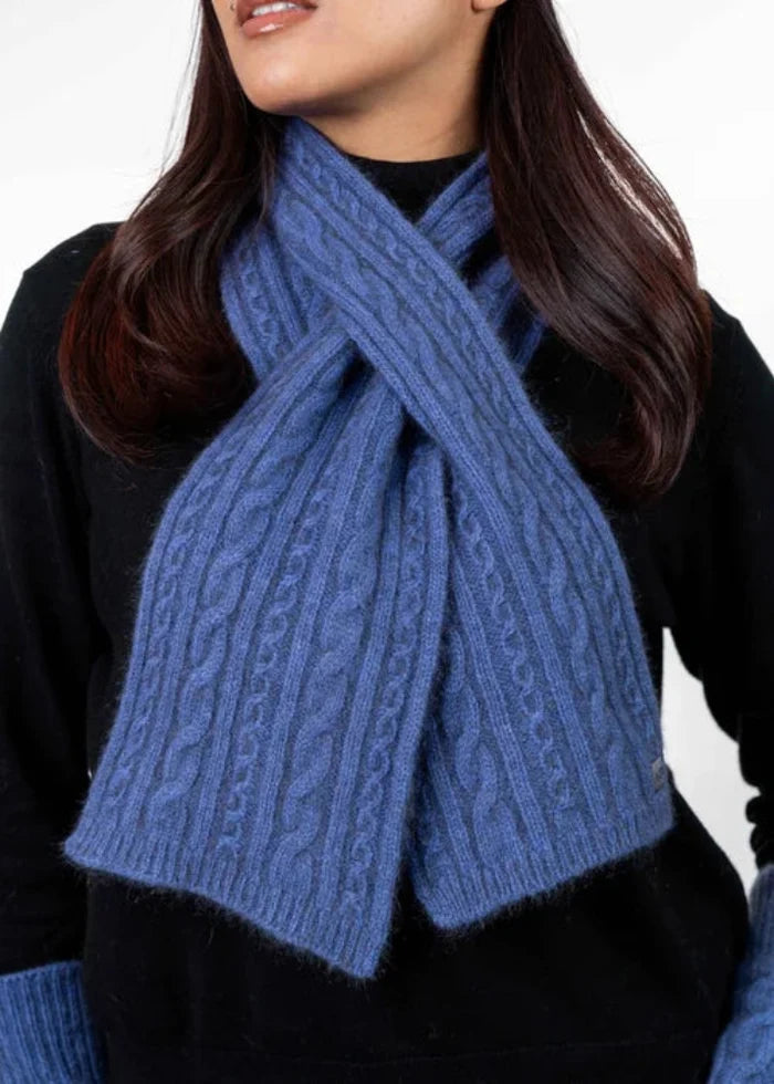 Possum and Merino  KO132 Cable Scarf - A keyhole scarf in a classic cable pattern.  Make a set with KO62 Cable Glovelets and KO94 Cable Headband  One Size - Approx. 15cm wide x 110cm long.  Made proudly in New Zealand from a premium blend of 40% possum fur, 50% merino lambswool & 10% mulberry silk.