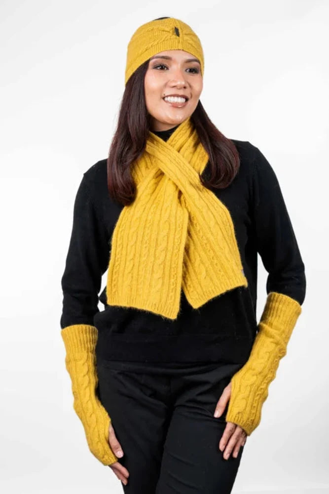 Possum and Merino  KO132 Cable Scarf - A keyhole scarf in a classic cable pattern.  Make a set with KO62 Cable Glovelets and KO94 Cable Headband  One Size - Approx. 15cm wide x 110cm long.  Made proudly in New Zealand from a premium blend of 40% possum fur, 50% merino lambswool & 10% mulberry silk.