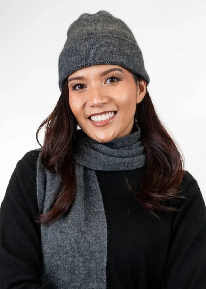 Possum and Merino  KO159 Plain Beanie - A plain, double layer beanie with a turned back edge and metal Koru badge.  Makes a set with KO114 Scarf with Fringe and KO48 Plain Gloves.   One Size.  Made proudly in New Zealand from a premium blend