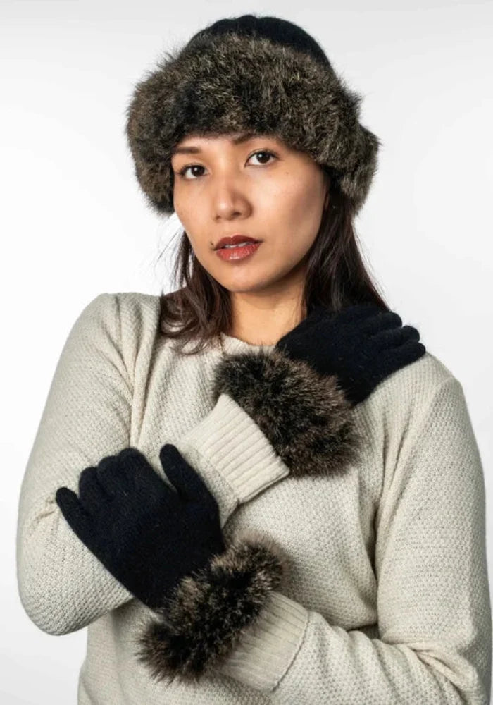 Possum and Merino  KO200 Fur Trim Beanie - A gorgeous and warm beanie, large enough to pull right down over your ears to keep out the winter chill. Generously trimmed with luxurious possum fur.  Make a set with KO56 Fur Trim Gloves.  One Size  Made proudly in New Zealand from a premium blend of 40% possum fur, 50% merino lambswool & 10% mulberry silk.