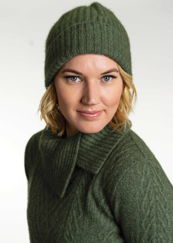 Possum and Merino  KO2020 Ribbed Beanie - A chunky, ribbed beanie with a turned back edge.  Makes a set with KO1020 Ribbed Scarf  One size.  Made proudly in New Zealand from a premium blend of 40% possum fur, 50% merino lambswool & 10% mulberry silk.