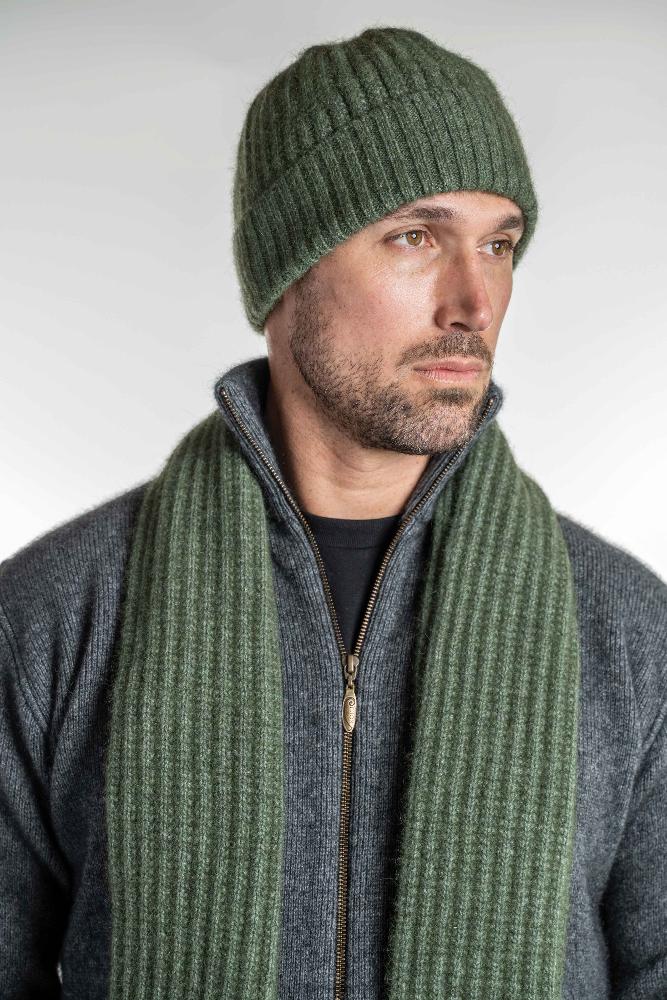 Possum and Merino  KO2020 Ribbed Beanie - A chunky, ribbed beanie with a turned back edge.  Makes a set with KO1020 Ribbed Scarf  One size.  Made proudly in New Zealand from a premium blend of 40% possum fur, 50% merino lambswool & 10% mulberry silk.