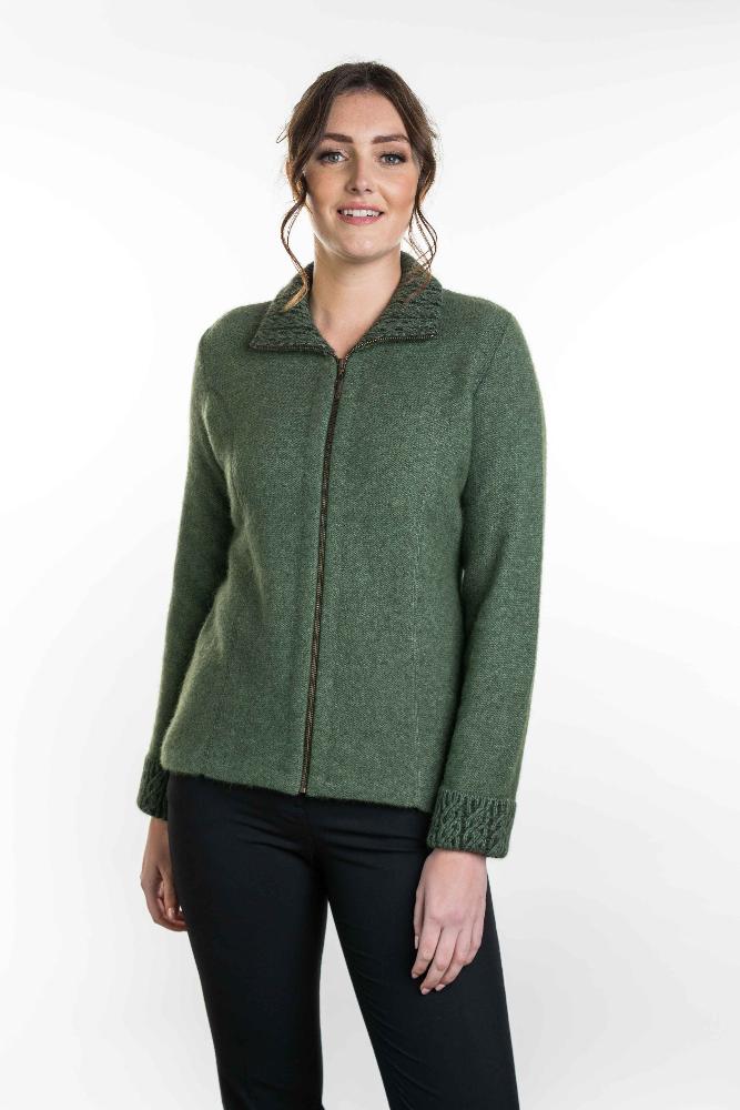 Possum and Merino  KO476 Two-Tone Trim Jacket - This stylish and versatile jacket features a two tone trim on the collar and cuffs.  Side seam shaping and coverseam detailing creates a streamlined look.   Made proudly in New Zealand from a premium blend of 40% possum fur, 50% merino lambswool & 10% mulberry silk.