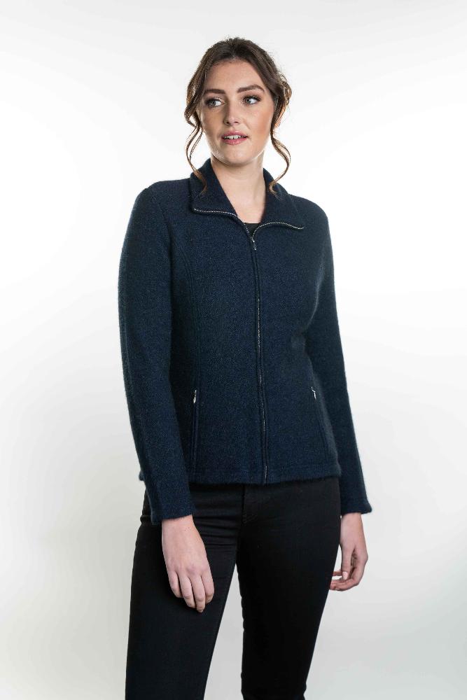 Possum and Merino  KO478 Shaped Zip Jacket - One of our most popular designs, this jacket has zip pockets incorporated into the front seams.  The front of this garment is fully lined with merino jersey knit.   Made proudly in New Zealand from a premium blend of 40% possum fur, 50% merino lambswool & 10% mulberry silk.