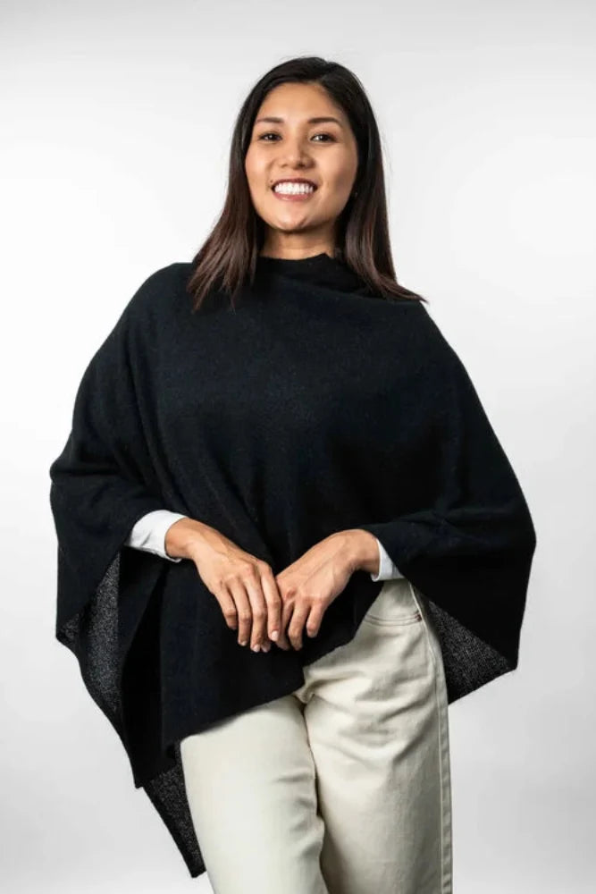 Possum and Merino  KO798 Two Way Poncho - This is a versatile and lightweight piece which can be worn two ways - with the hem either straight across or on the diagonal.   One Size   Made proudly in New Zealand from a premium blend of 40% possum fur, 50% merino lambswool & 10% mulberry silk.