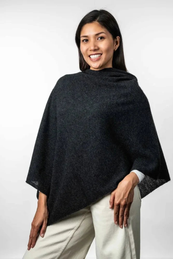 Possum and Merino  KO798 Two Way Poncho - This is a versatile and lightweight piece which can be worn two ways - with the hem either straight across or on the diagonal.   One Size   Made proudly in New Zealand from a premium blend of 40% possum fur, 50% merino lambswool & 10% mulberry silk.