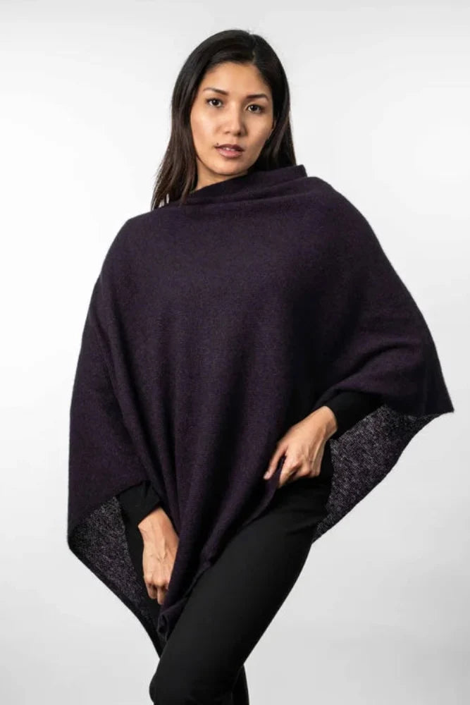 Possum and Merino  KO798 Two Way Poncho - This is a versatile and lightweight piece which can be worn two ways - with the hem either straight across or on the diagonal.   One Size   Made proudly in New Zealand from a premium blend of 40% possum fur, 50% merino lambswool & 10% mulberry silk.