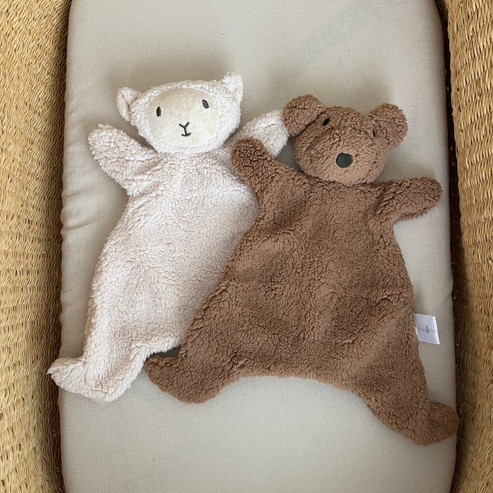 Soft fleece lamb and bear comfort toys with cosy fill