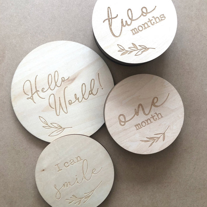 Leaf wooden baby milestone cards set of 13 double-sided keepsake