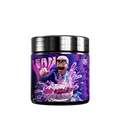 Blue supplement container with black lid showing detailed white nutrition facts and ingredient text on the back label.