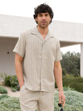 Leon Short Sleeve Relaxed Stripe Shirt - Tan
