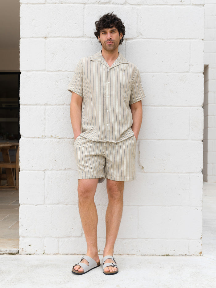 Leon Short Sleeve Relaxed Stripe Shirt - Tan