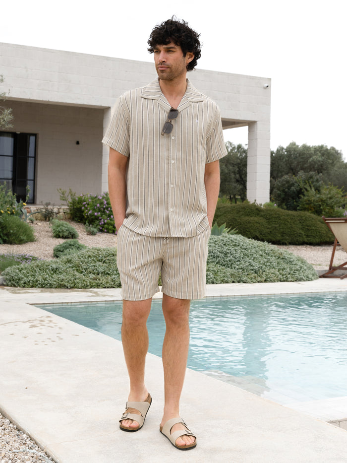 Leon Short Sleeve Relaxed Stripe Shirt - Tan