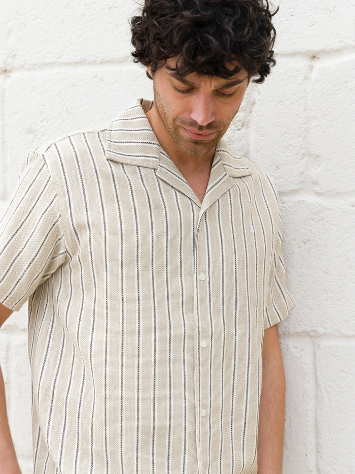 Leon Short Sleeve Relaxed Stripe Shirt - Tan