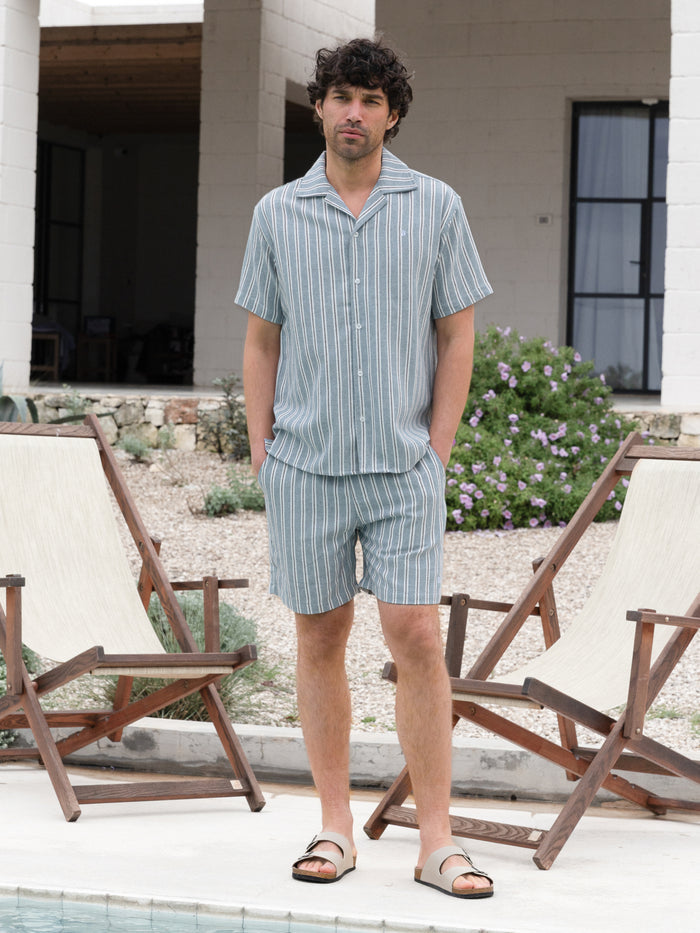 Leon Short Sleeve Relaxed Stripe Shirt - Teal