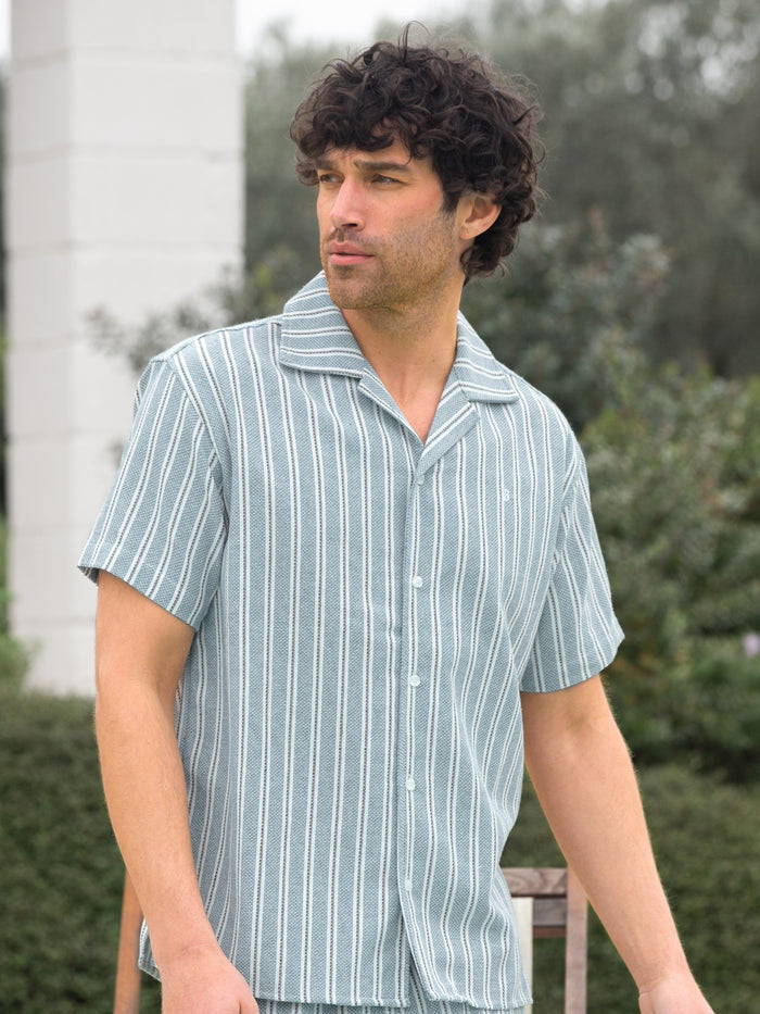 Leon Short Sleeve Relaxed Stripe Shirt - Teal