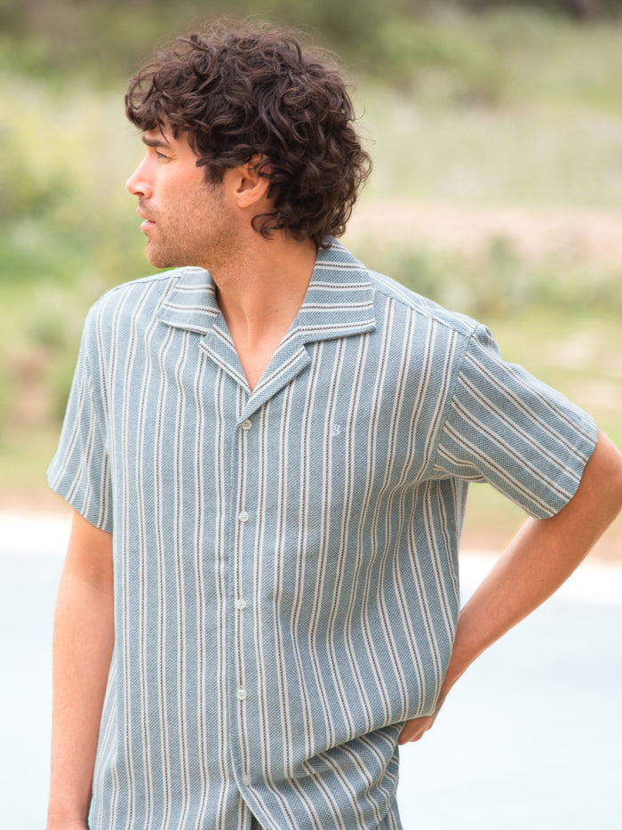 Leon Short Sleeve Relaxed Stripe Shirt - Teal