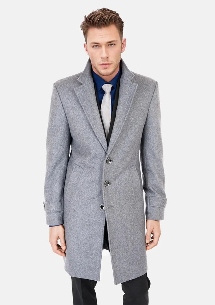 Light Grey Wool Classic Overcoat - SARTORO