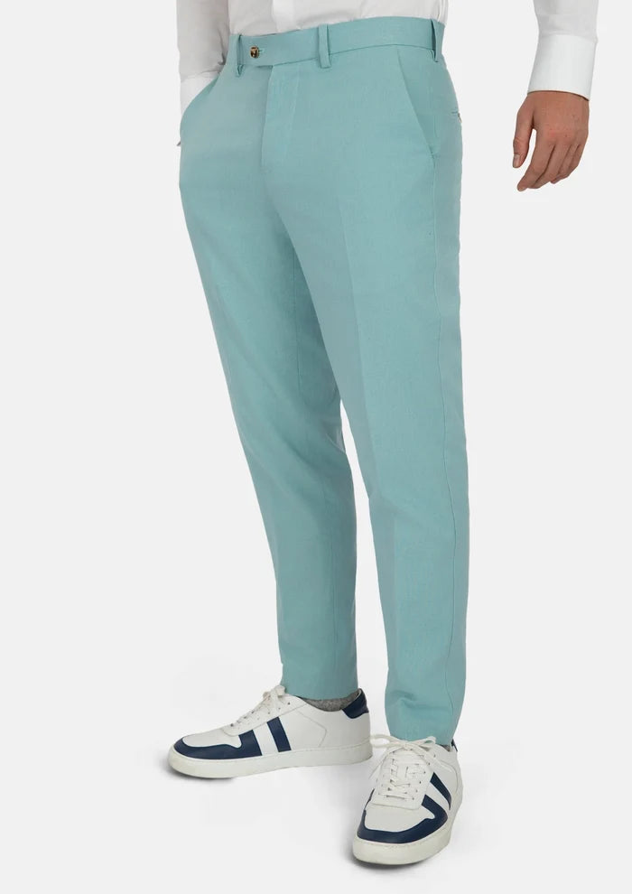 Light Teal Linen Blend Pants - SARTORO